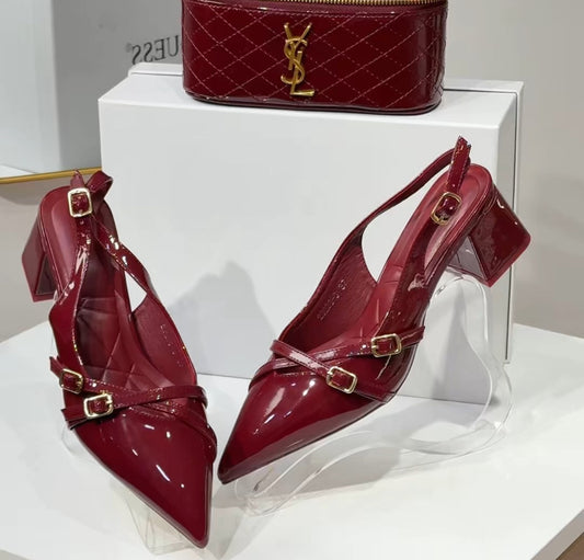 Burgundy Carre Heels